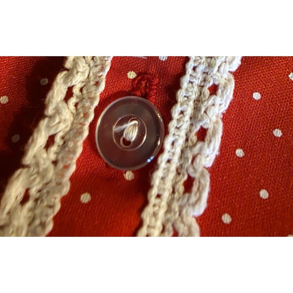 Vtg 70s Rhapsody Glazier Chicago Red Polka Dot Blouse Lace Trim Ruffle Cuff M - Picture 3 of 7